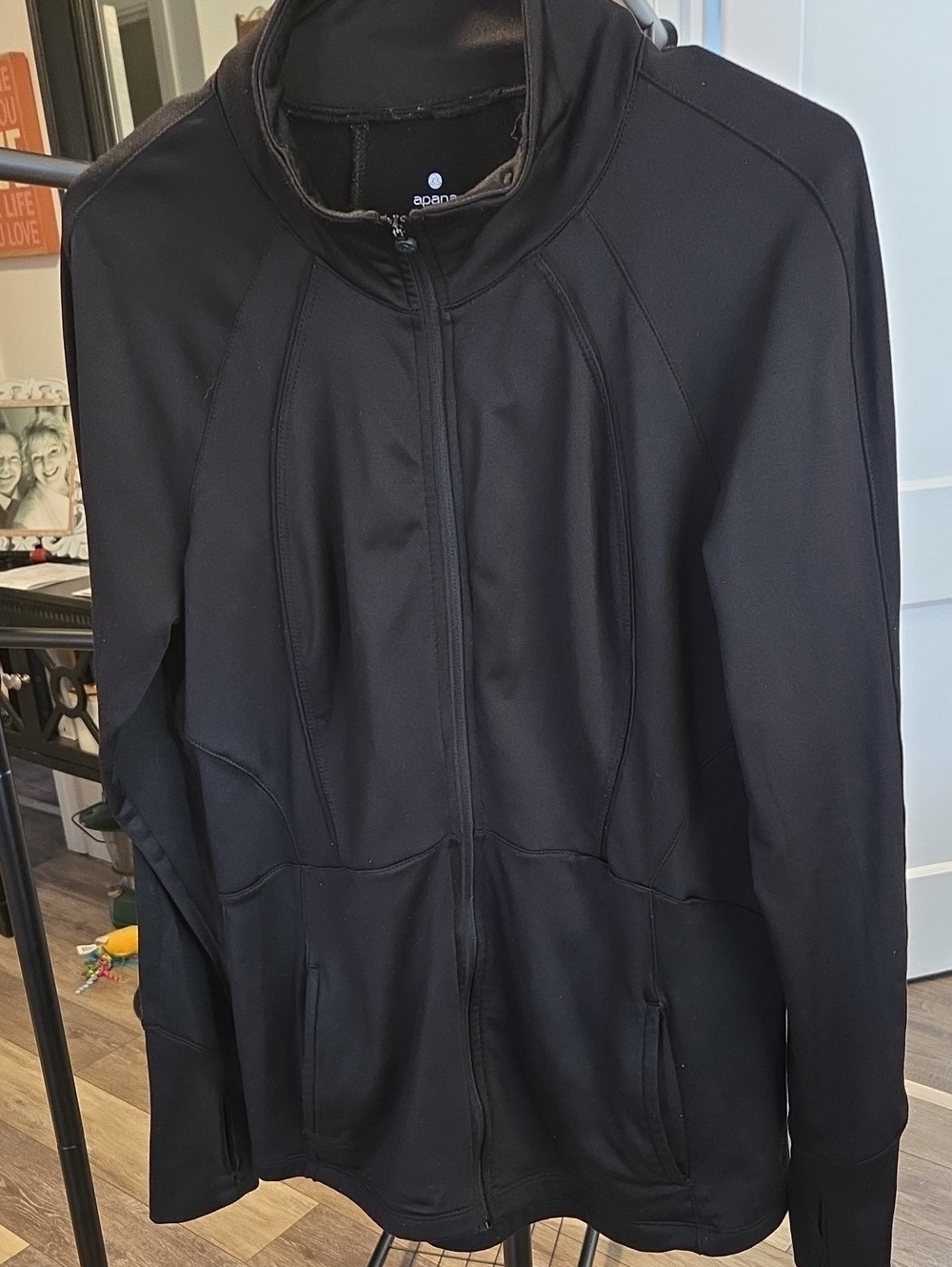 Apana Medium  Black Athletic Jacket with Subtle Logo Thumb Hole Sleeves
